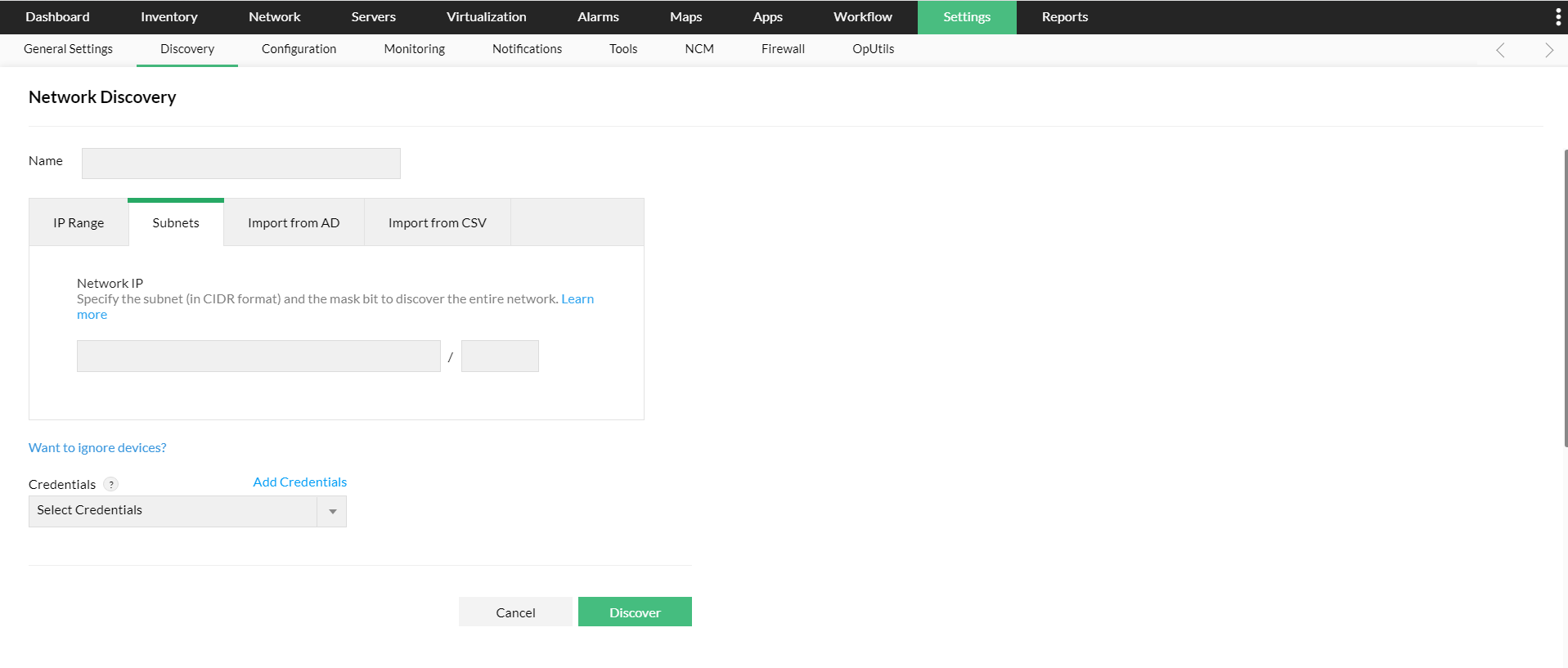 CIDR in OpManager: Network discovery